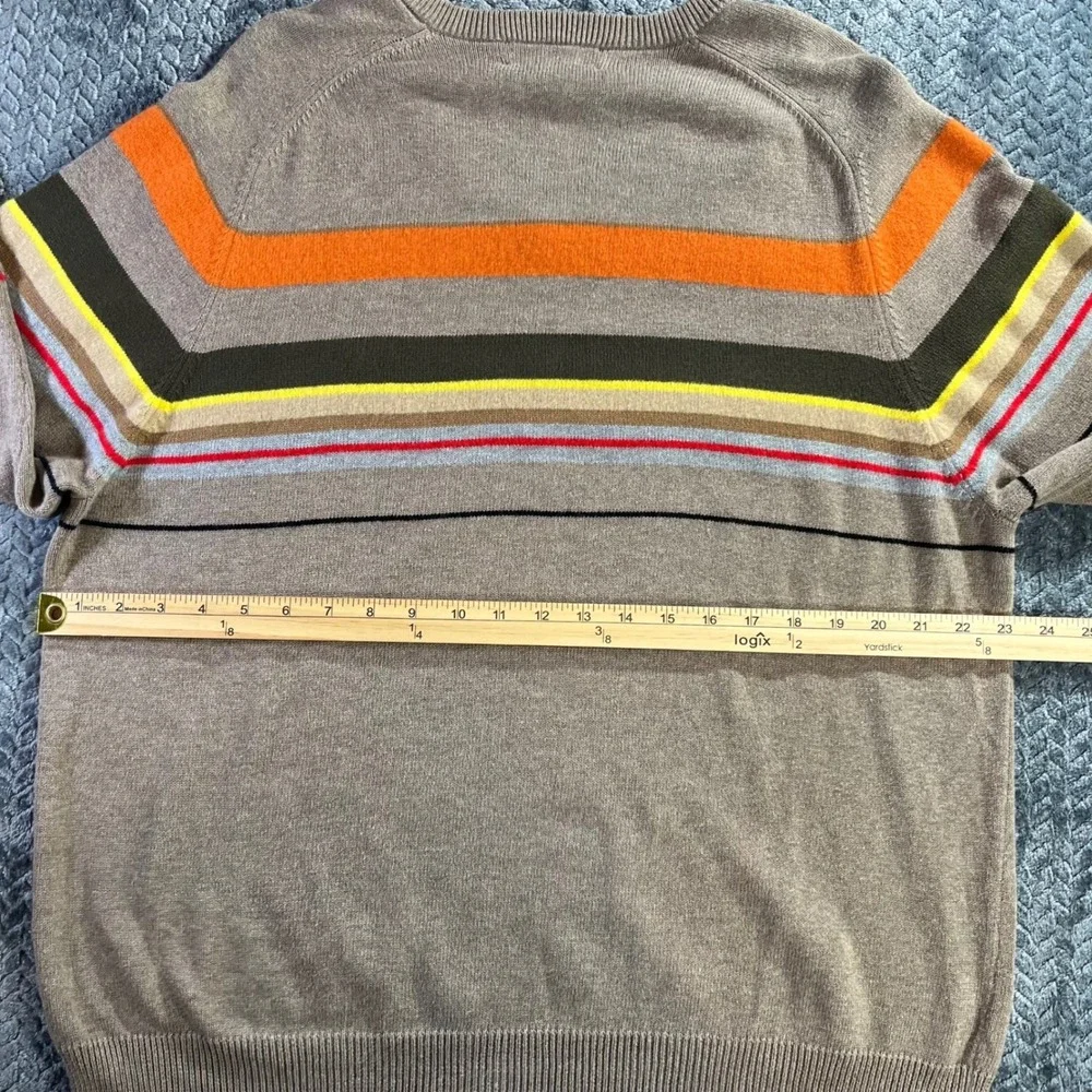 J Crew Men's V Neck Striped Sweater XL‎ Cotton Wool Blend Taupe Orange